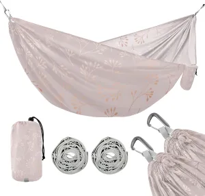 susiyo Portable Camping Hammock Rose Gold Flowers Printed Lightweight Hammock Comfortable Travel Swing with Tree Straps for Camping Hiking Backpacking Travel or Beach - Up to 330lbs