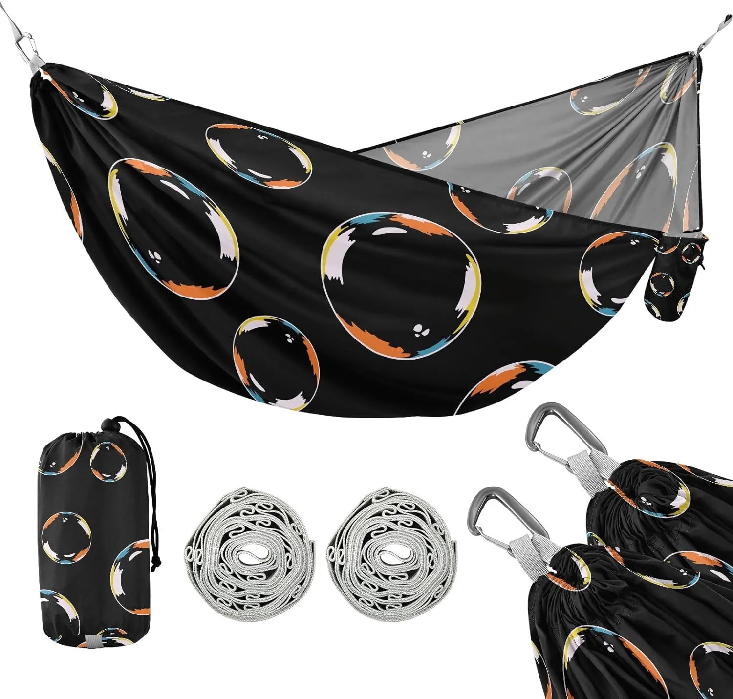 susiyo Portable Camping Hammock Soap Bubbles Printed Lightweight Hammock Comfortable Travel Swing with Tree Straps for Camping Hiking Backpacking Travel or Beach - Up to 330lbs