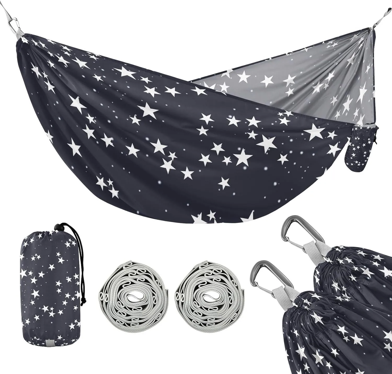 susiyo Portable Camping Hammock Star Dark Blue Printed Lightweight Hammock Comfortable Travel Swing with Tree Straps for Camping Hiking Backpacking Travel or Beach - Up to 330lbs