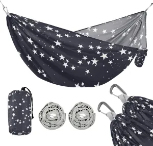susiyo Portable Camping Hammock Star Dark Blue Printed Lightweight Hammock Comfortable Travel Swing with Tree Straps for Camping Hiking Backpacking Travel or Beach - Up to 330lbs