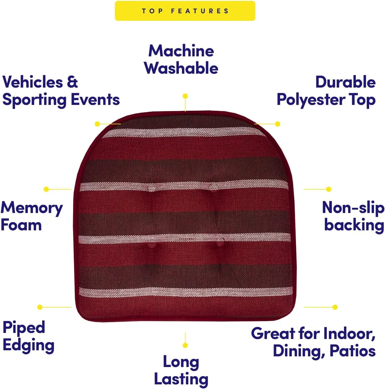 Sweet Home Collection Chair Cushion Memory Foam Pads Tufted Slip Non Skid Rubber Back U-Shaped 17" x 16" Seat Cover, 4 Count (Pack of 1), Bradford Burgundy