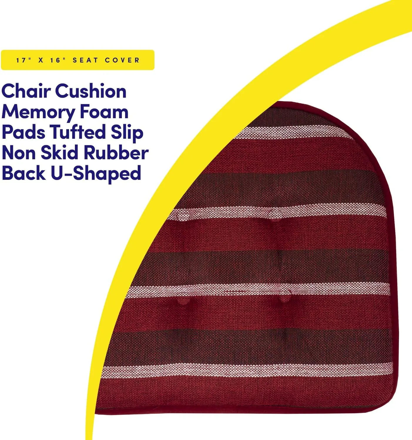 Sweet Home Collection Chair Cushion Memory Foam Pads Tufted Slip Non Skid Rubber Back U-Shaped 17" x 16" Seat Cover, 4 Count (Pack of 1), Bradford Burgundy