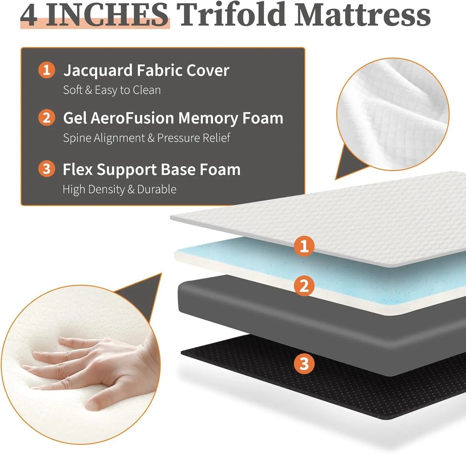 Sweetcrispy Folding Mattress, 4 inch Tri-fold Memory Foam Topper for Camping, Foldable Topper with Washable Cover, Guest - Twin Size