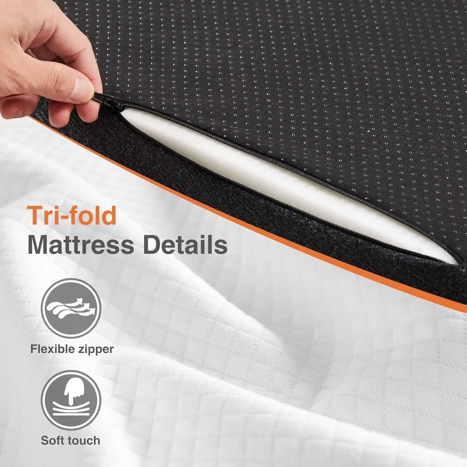 Sweetcrispy Folding Mattress, 4 inch Tri-fold Memory Foam Topper for Camping, Foldable Topper with Washable Cover, Guest - Twin Size