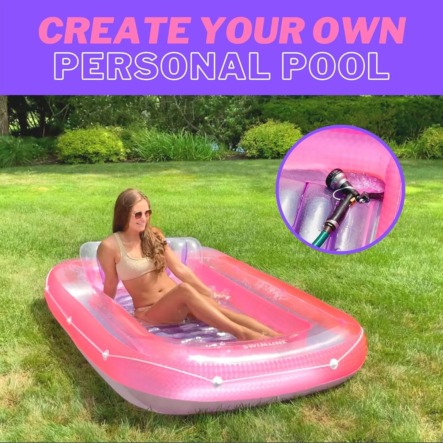 SWIMLINE Original Suntan Tub Series Classic Inflatable Tanning Float Floating Lounge | Personal Tan Pool Hybrid Lounger | Adjustable Pillow | Fill with Water | Reflective Tanning Design