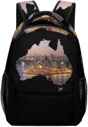 Sydney Opera House Australia Map Fashion Backpack with Little Whistle Shoulders Daypacks Lightweight Laptop Bag Travel Gear