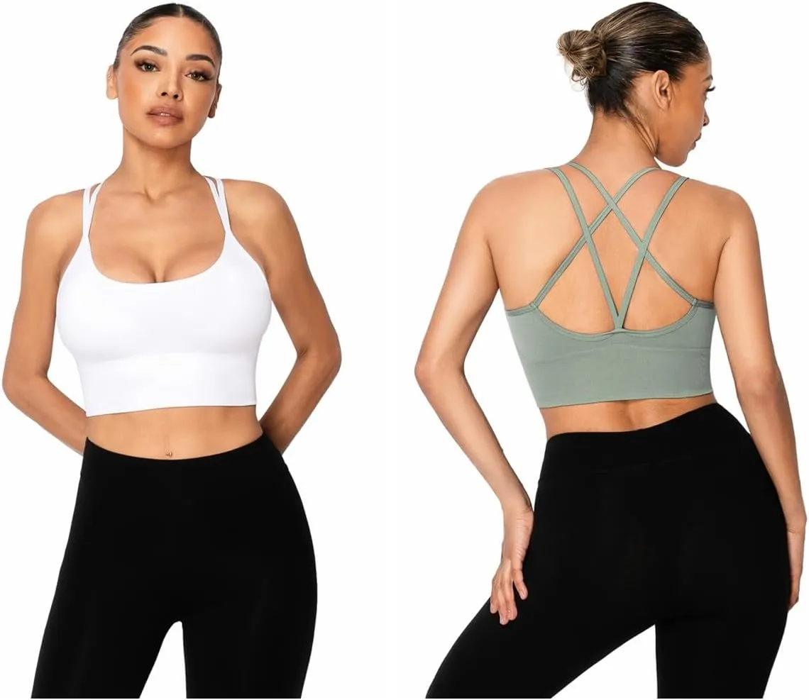Sykooria 3 Pack Strappy Sports Bra for Women Sexy Crisscross for Yoga Running Athletic Gym Workout Fitness Tank Tops