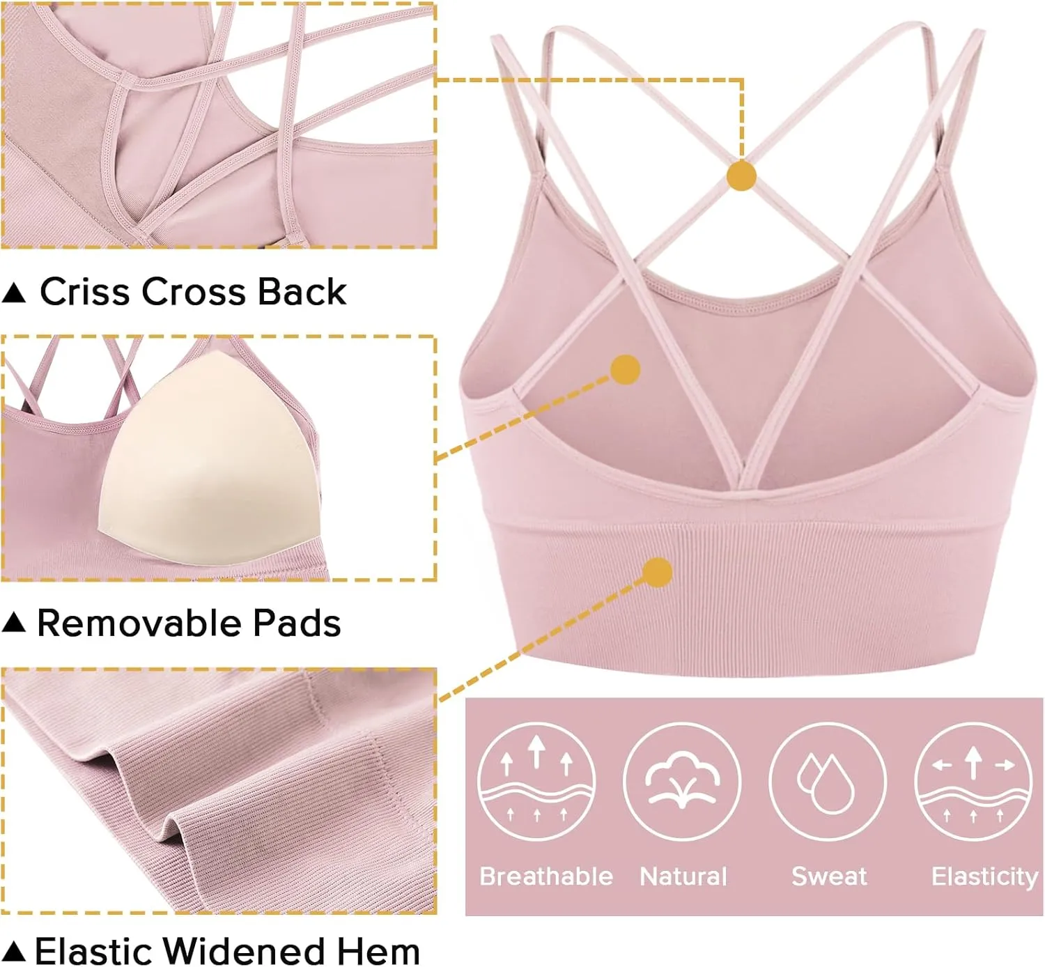 Sykooria 3 Pack Strappy Sports Bra for Women Sexy Crisscross for Yoga Running Athletic Gym Workout Fitness Tank Tops