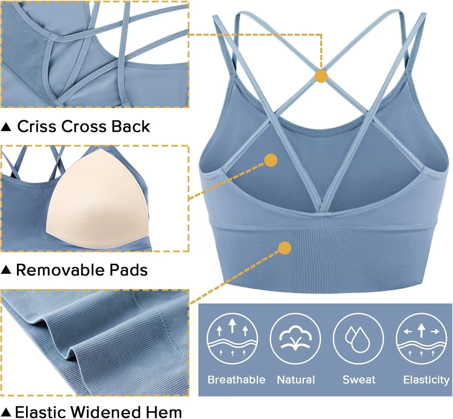 Sykooria 3 Pack Strappy Sports Bra for Women Sexy Crisscross for Yoga Running Athletic Gym Workout Fitness Tank Tops