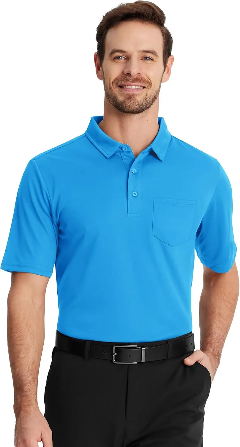 TACVASEN Polo Shirts for Men with Pocket Short Sleeve Lightweight Quick Dry Hiking Golf Fishing