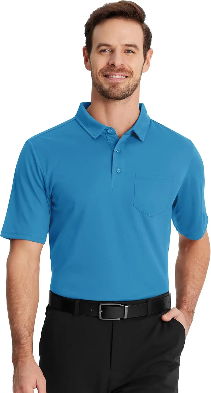 TACVASEN Polo Shirts for Men with Pocket Short Sleeve Lightweight Quick Dry Hiking Golf Fishing