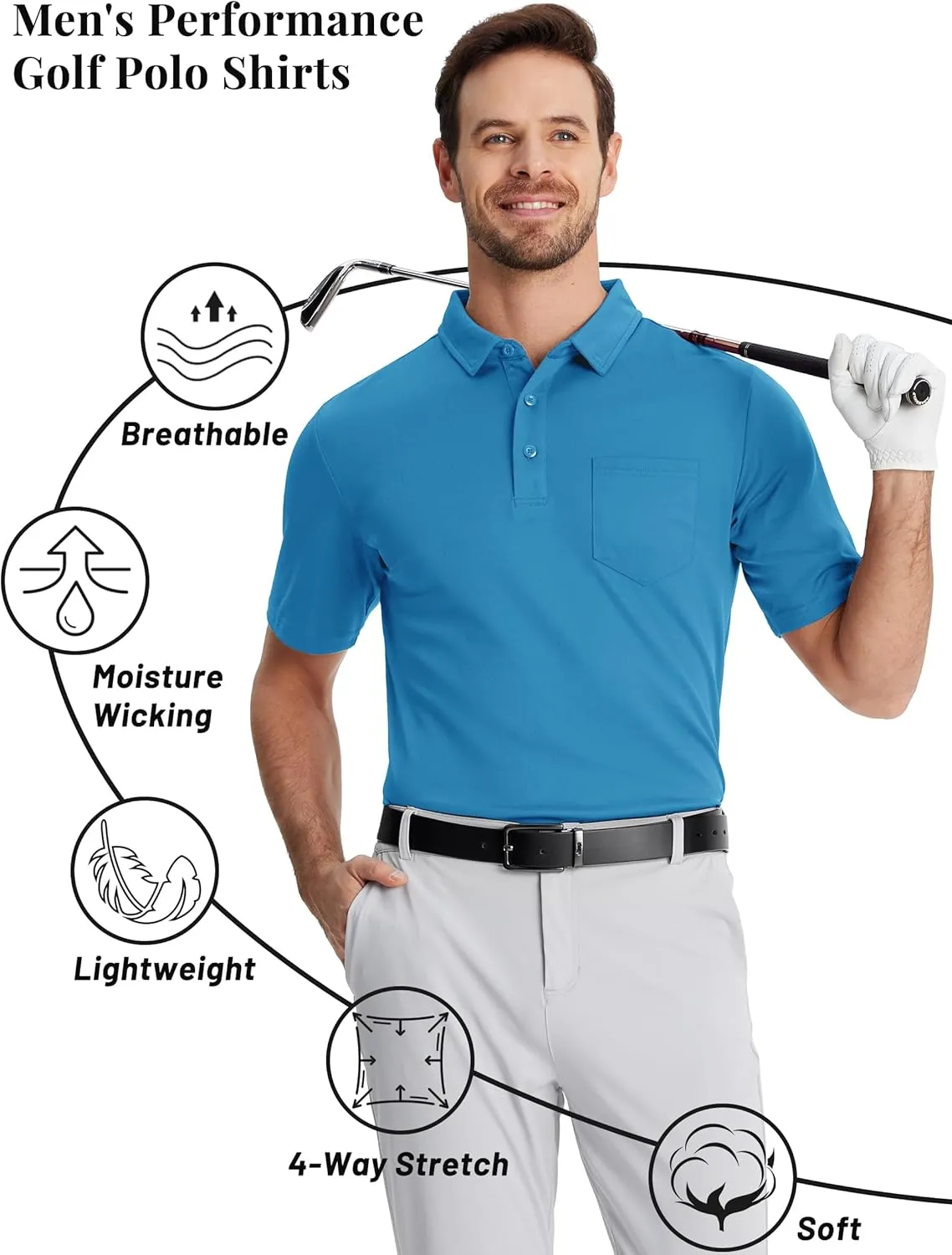 TACVASEN Polo Shirts for Men with Pocket Short Sleeve Lightweight Quick Dry Hiking Golf Fishing