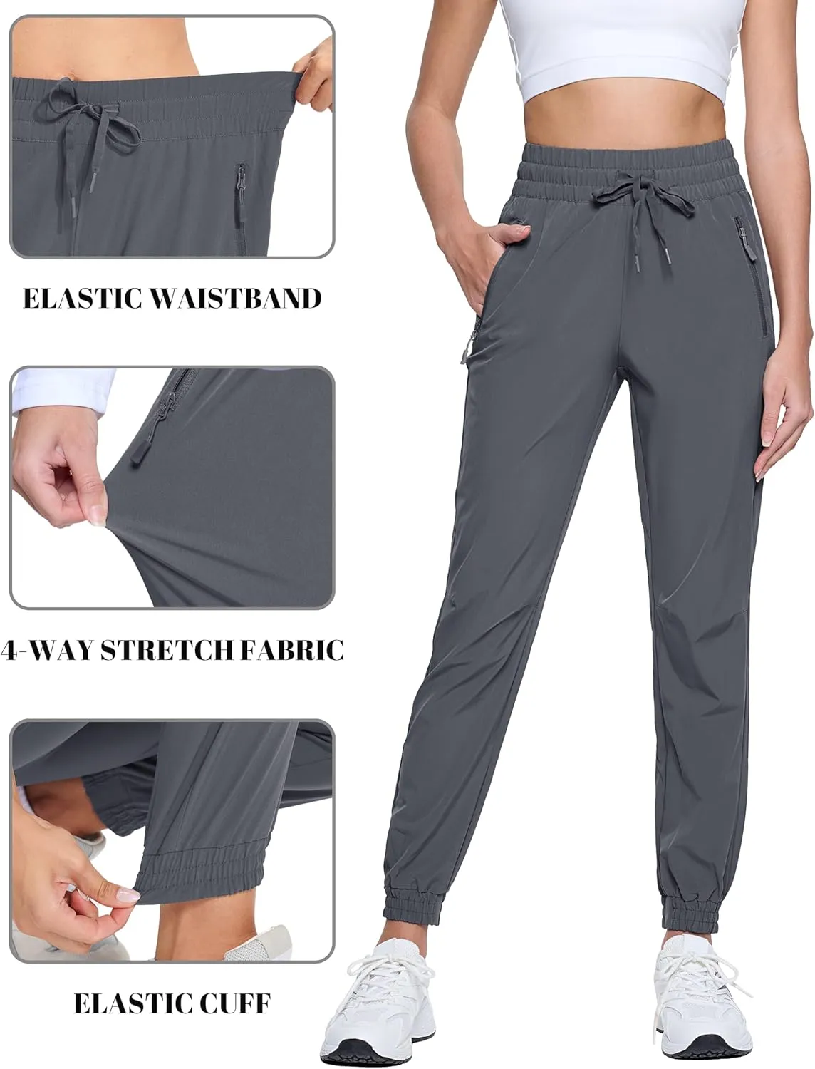 TACVASEN Women's Joggers Lightweight Quick Dry Hiking Pants with Pockets Athletic Travel Workout Summer Water Resistant