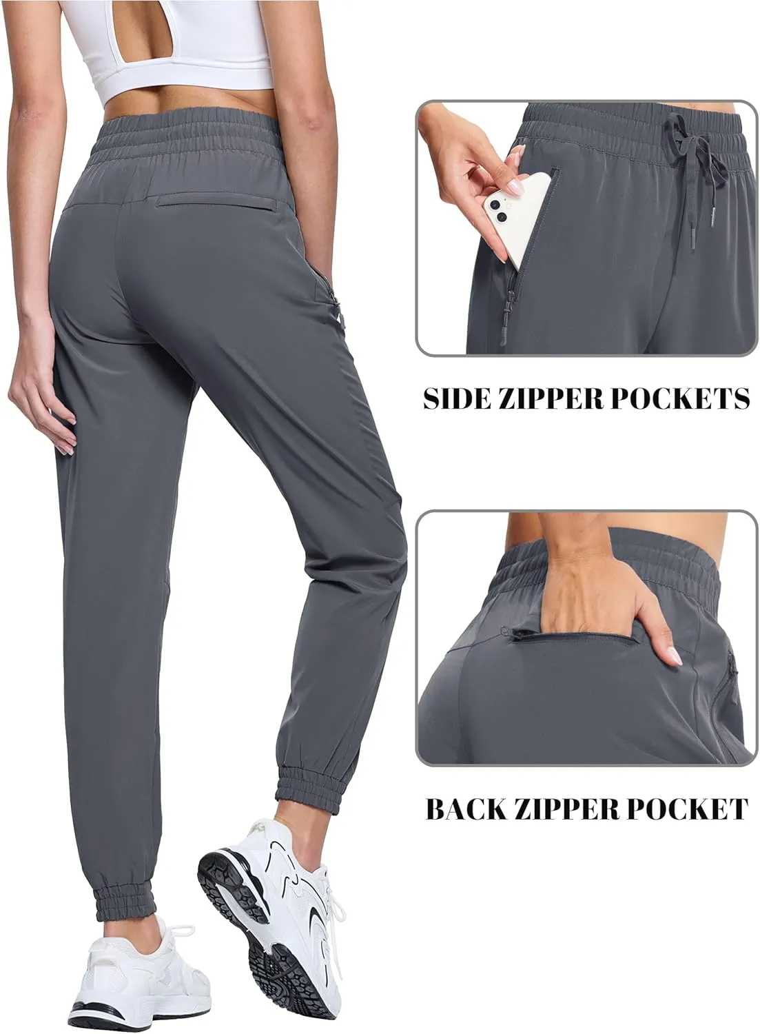 TACVASEN Women's Joggers Lightweight Quick Dry Hiking Pants with Pockets Athletic Travel Workout Summer Water Resistant