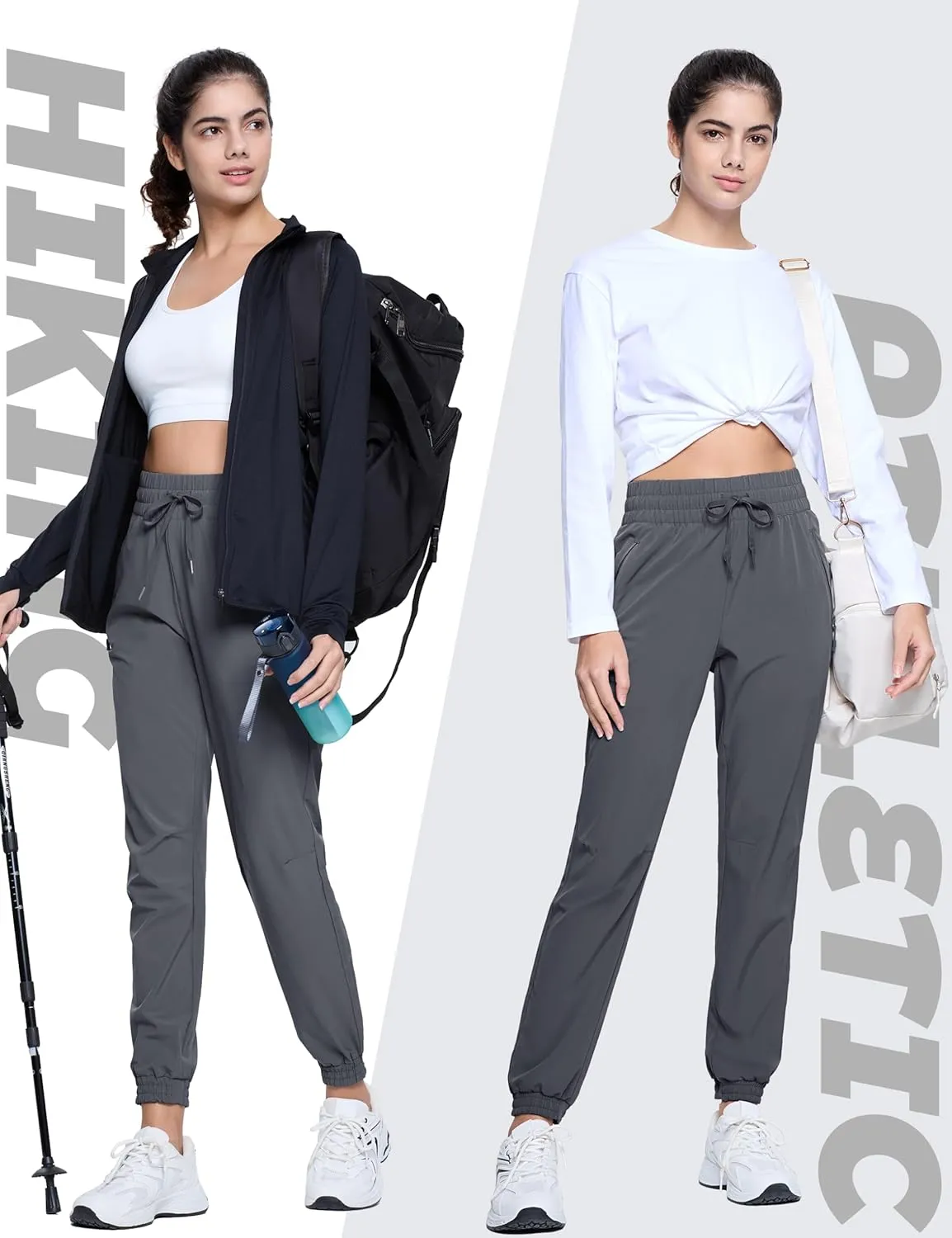 TACVASEN Women's Joggers Lightweight Quick Dry Hiking Pants with Pockets Athletic Travel Workout Summer Water Resistant