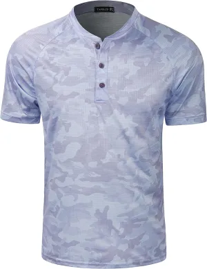 TAPULCO Mens Collarless Golf Shirts Short Sleeve Dry Fit Stretch Casual Breathable Lightweight Tshirts