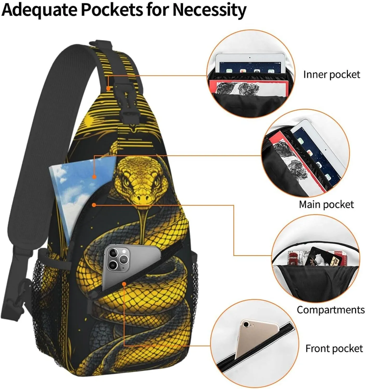 Terrifying Snake Outdoor Crossbody Shoulder Bag For Unisex Young Adult Hiking Bicycling