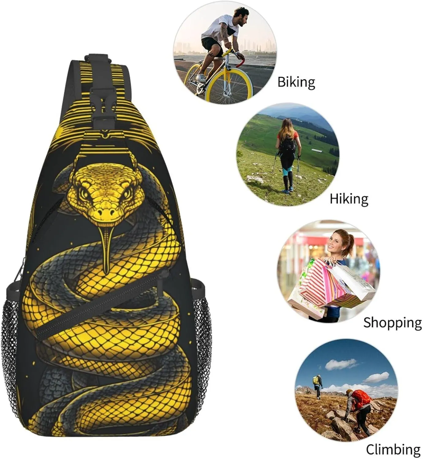Terrifying Snake Outdoor Crossbody Shoulder Bag For Unisex Young Adult Hiking Bicycling