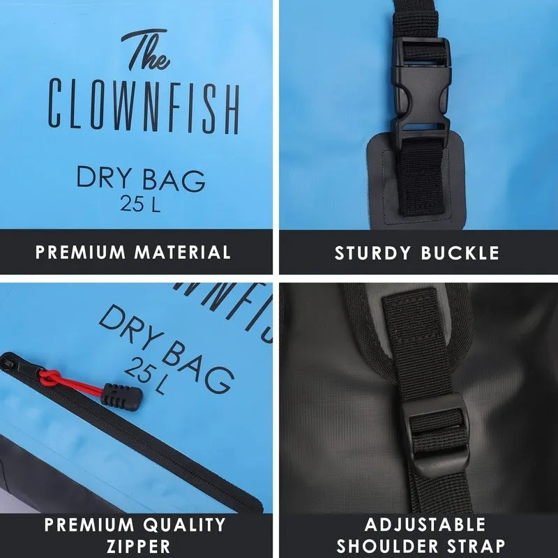 THE CLOWNFISH Waterproof Dry Backpack - 25L Capacity | Lightweight Design | Grey