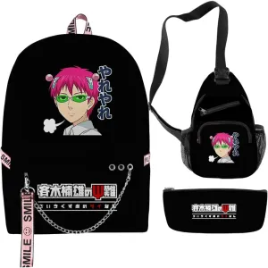 The Disastrous Life of Saiki K Merch One Size Backpack Anime Three Piece Travel Backpack (Black-Suit)