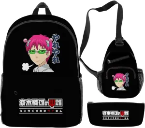 The Disastrous Life of Saiki K Merch One Size Backpack Anime Three Piece Travel Backpack (Black-Three Suit)
