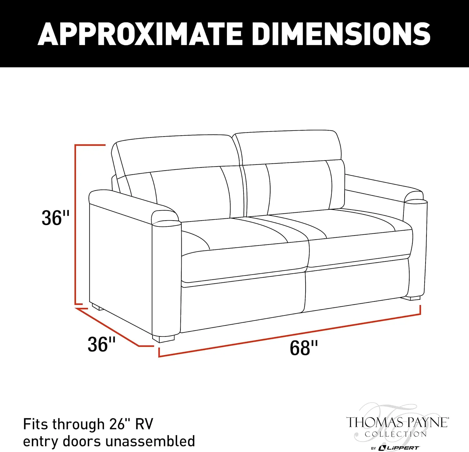 Thomas Payne 68" Grummond RV Tri-Fold Sofa with PolyHyde Fabric, Couch-to-Bed Conversion, Removeable Back, Easy Installation for Travel Trailers, 5th Wheels and Motorhomes - 2020128147