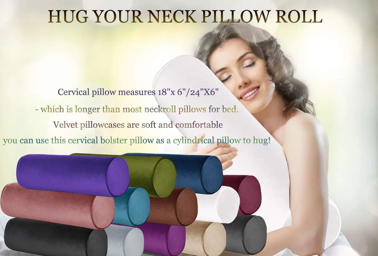 Tinbolunce Memory Foam Round Neck Pillow for Sleeping, Neck Pain Relief, Side Back Stomach Sleeper, Car or Office Chair Sofa,Cervical Bolster Length 24" x 6" Diameter (Cream)