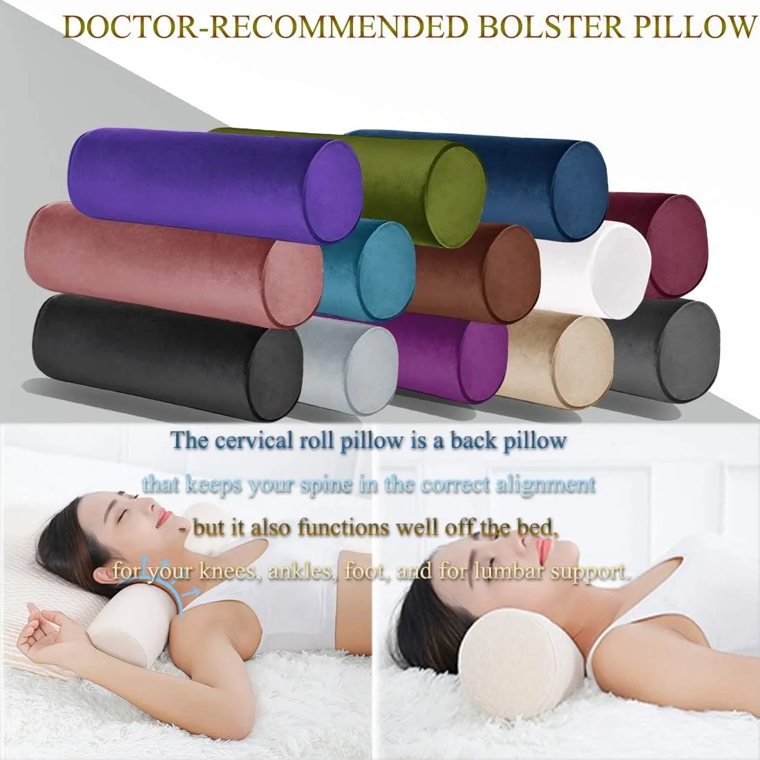 Tinbolunce Memory Foam Round Neck Pillow for Sleeping, Neck Pain Relief, Side Back Stomach Sleeper, Car or Office Chair Sofa,Cervical Bolster Length 24" x 6" Diameter (Cream)
