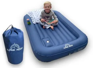 Toddler's Travel Bed – Portable Nylon Toddlers Bed with 4-Sided Bumpers – Inflatable Toddler Travel Bed for Camping, Sleepovers – Kids Air Mattress with Built-in Foot Pump