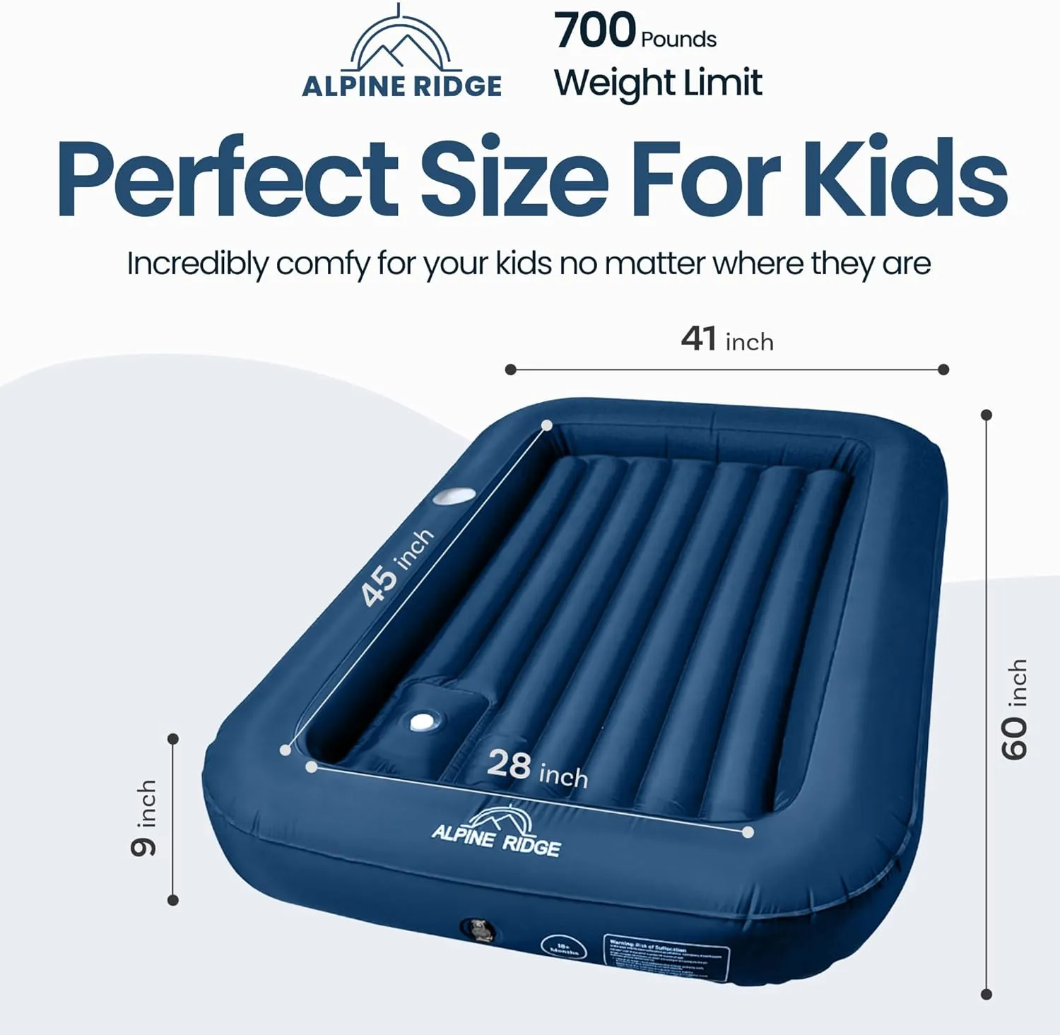 Toddler's Travel Bed – Portable Nylon Toddlers Bed with 4-Sided Bumpers – Inflatable Toddler Travel Bed for Camping, Sleepovers – Kids Air Mattress with Built-in Foot Pump