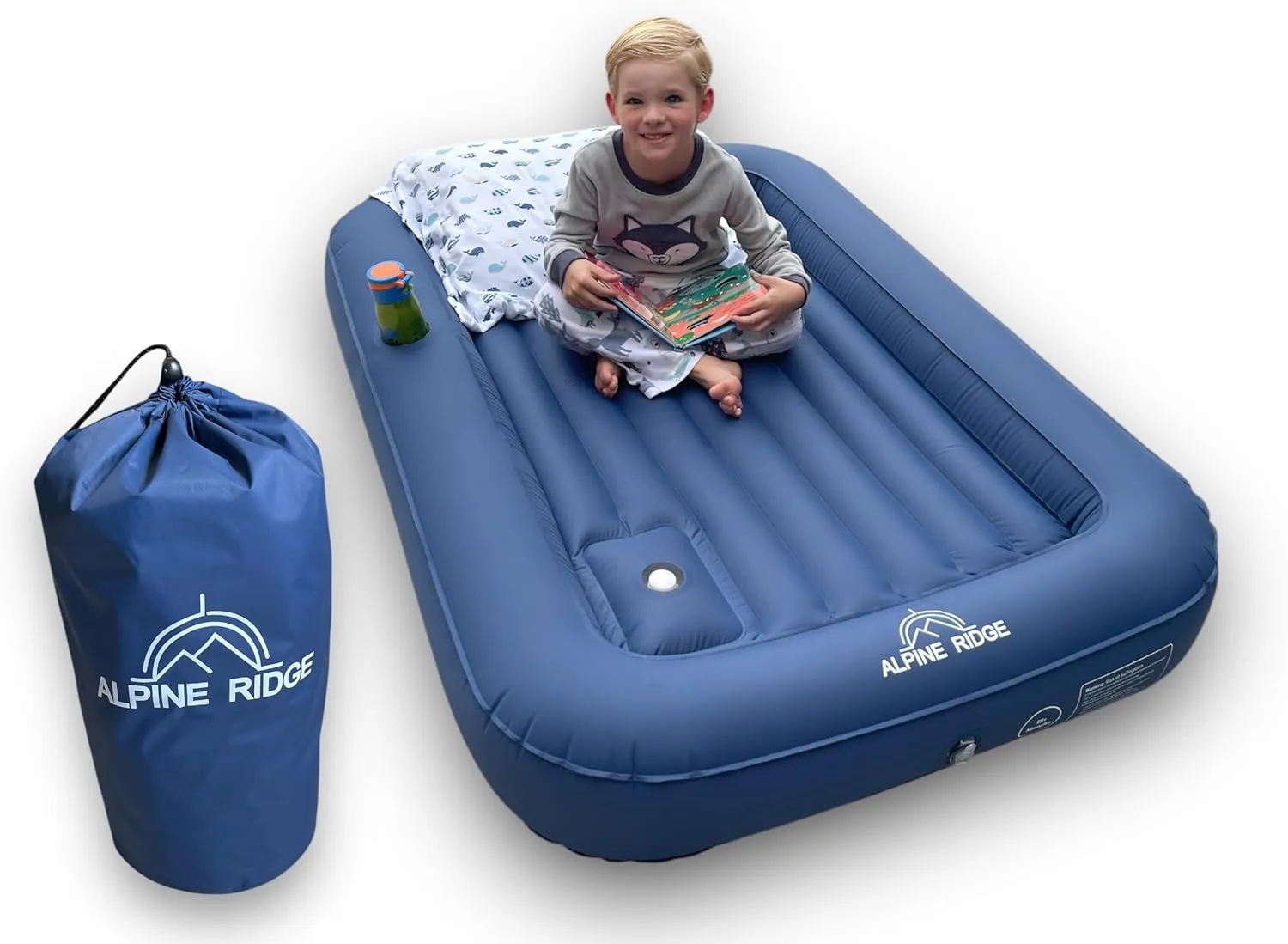 Toddler's Travel Bed – Portable Nylon Toddlers Bed with 4-Sided Bumpers – Inflatable Toddler Travel Bed for Camping, Sleepovers – Kids Air Mattress with Built-in Foot Pump