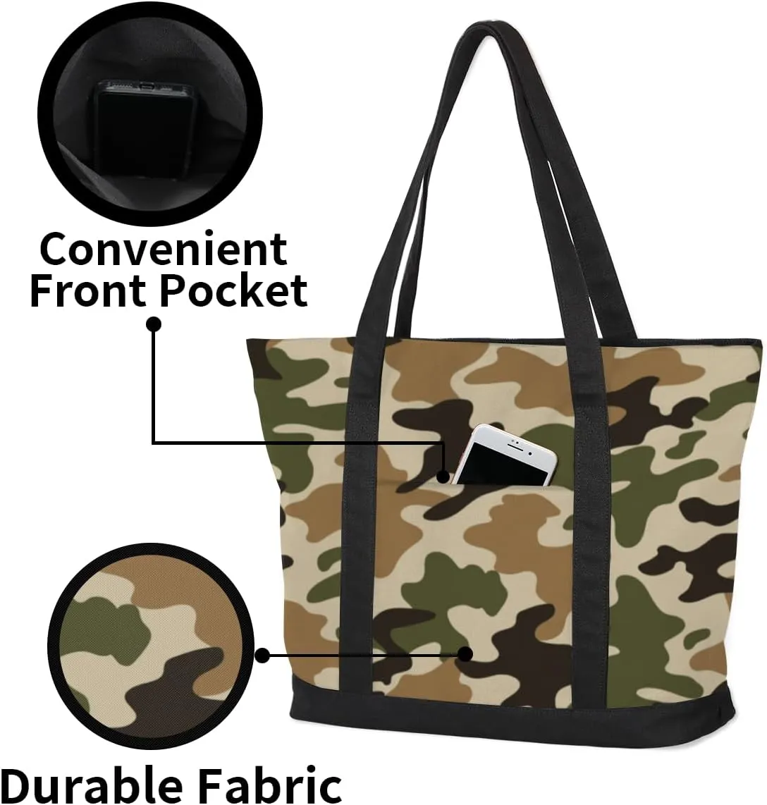 Tote Bag for Women Canvas Shoulder Bag Large Casual Handbag Lightweight Tote Bag with Zipper for Work Travel Shopping