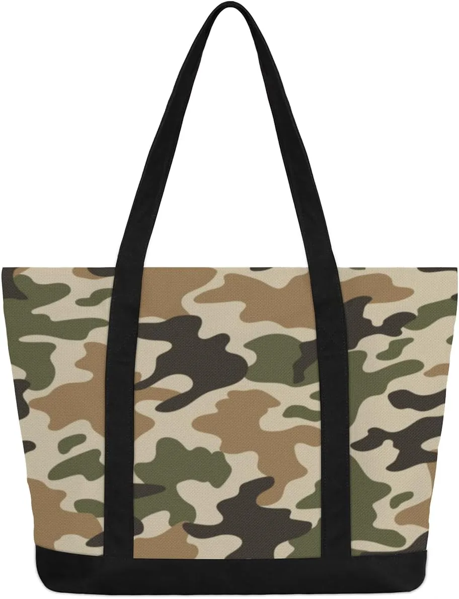 Tote Bag for Women Canvas Shoulder Bag Large Casual Handbag Lightweight Tote Bag with Zipper for Work Travel Shopping