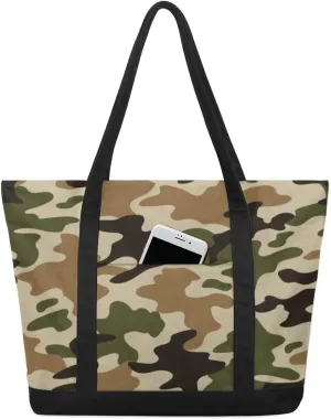 Tote Bag for Women Canvas Shoulder Bag Large Casual Handbag Lightweight Tote Bag with Zipper for Work Travel Shopping