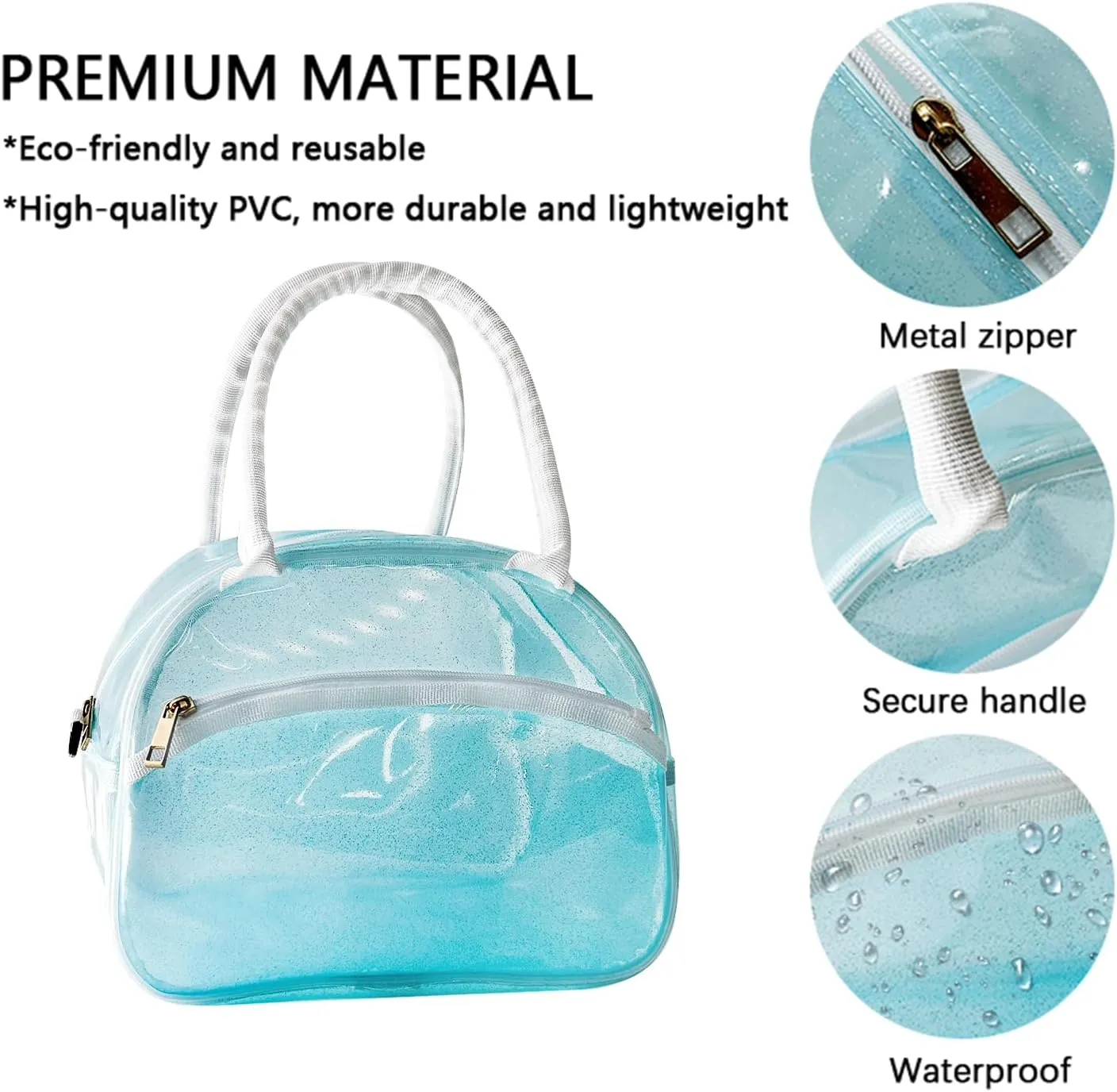 TotePrint 1 Pcs Clear Pink Glitter Jelly Toiletry Bag Waterproof Travel Toiletry Bag with Zipper and Handle Cosmetic Bag