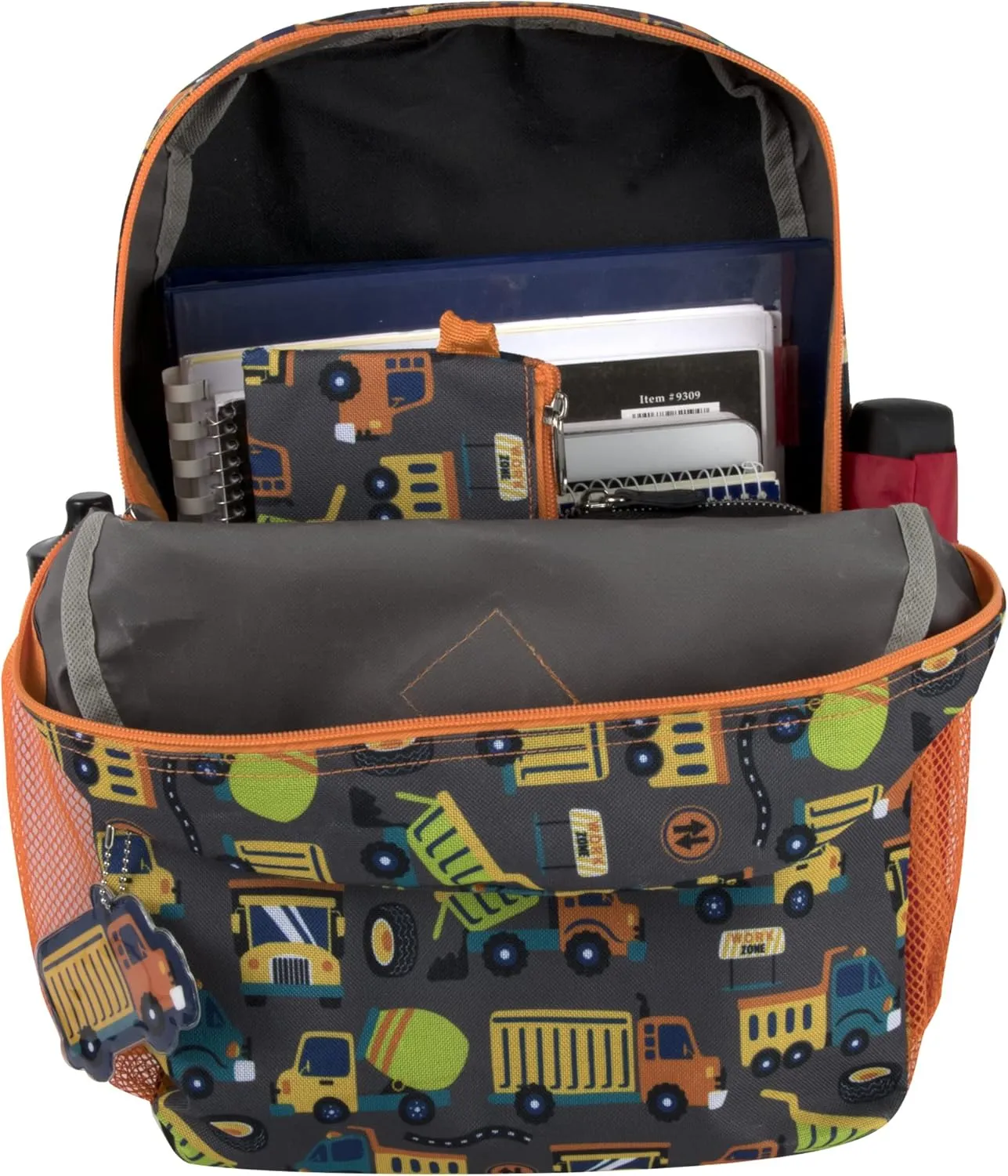 Trail maker Boys 6 in 1 School Backpack Set with Lunch Box, Pencil Case, Keychain, Water Bottle Attached for Kids (Construction Work)