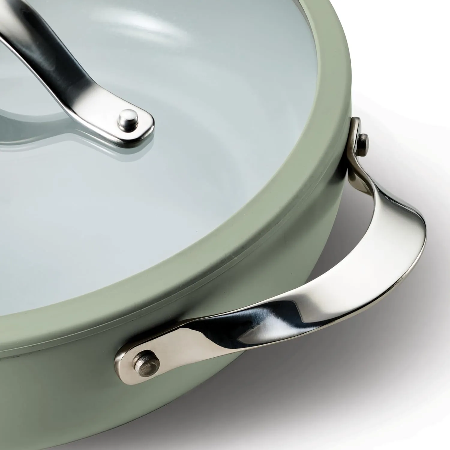 Tramontina Vue All-in-One Plus Pan Set, 5-Quart Ceramic Non Stick Cooking Pan with Glass Lid, Steamer Insert, Beechwood Utensils, Splatter Screen, Pot Holder, Green