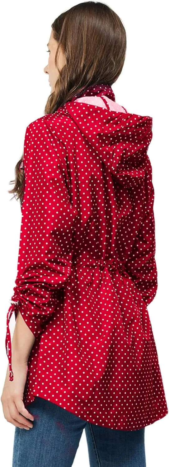 TRATENBY Rain-Jacket Women-Waterproof Lightweight-Packable Hood-Raincoat — Travel Windbreaker Coat in A Pouch Polka Dot