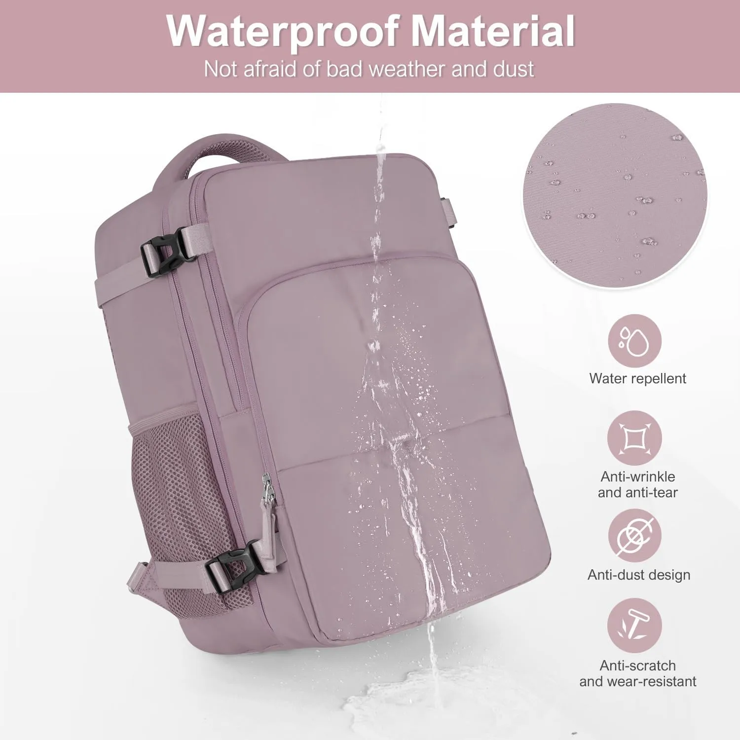 Travel Backpack, Carry on Flight Approved Backpack with Multi-Pockets, TSA Waterproof 17.3inch Laptop Backpack, Personal Item Travel Bag for Men Women, Light Purple