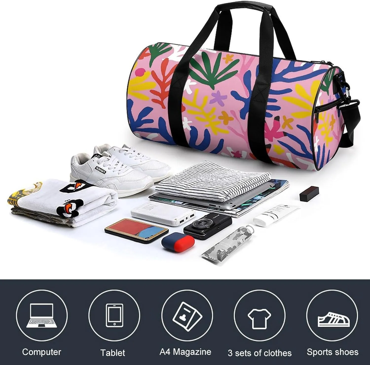 Travel Duffel Bag for Men And Women,Bright Floral Pattern Waterproof Sports Fitness Bag Portable Travel Duffel Bag