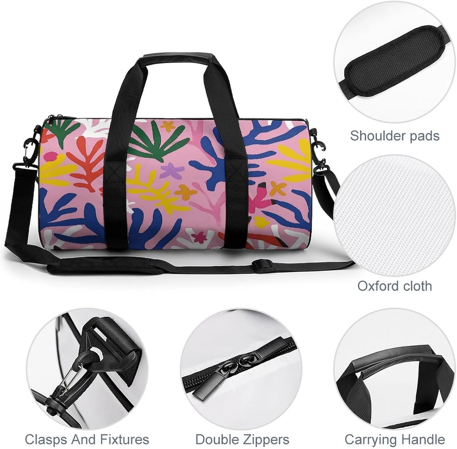 Travel Duffel Bag for Men And Women,Bright Floral Pattern Waterproof Sports Fitness Bag Portable Travel Duffel Bag