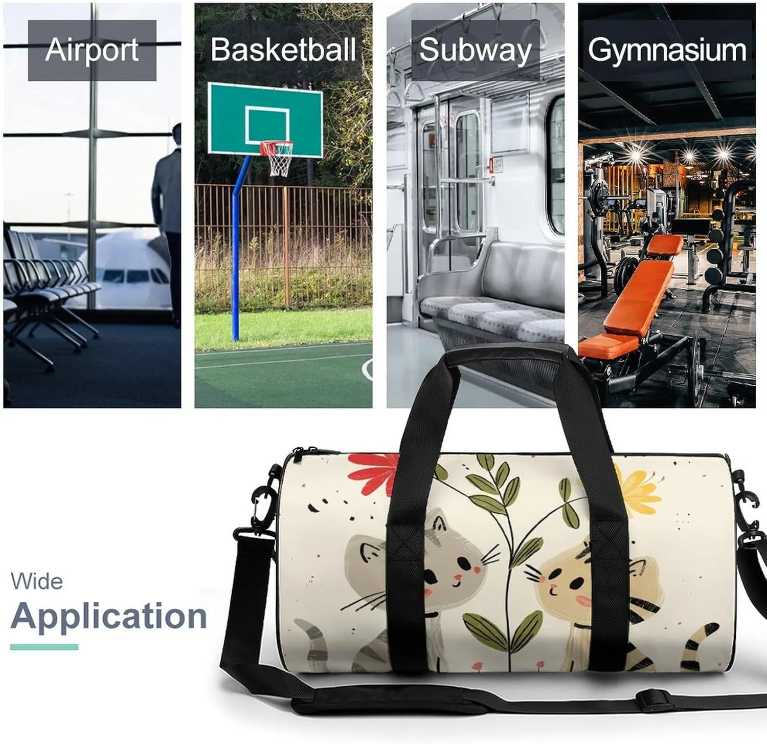 Travel Duffel Bag for Men And Women,Draw Two Cats Waterproof Sports Fitness Bag Portable Travel Duffel Bag