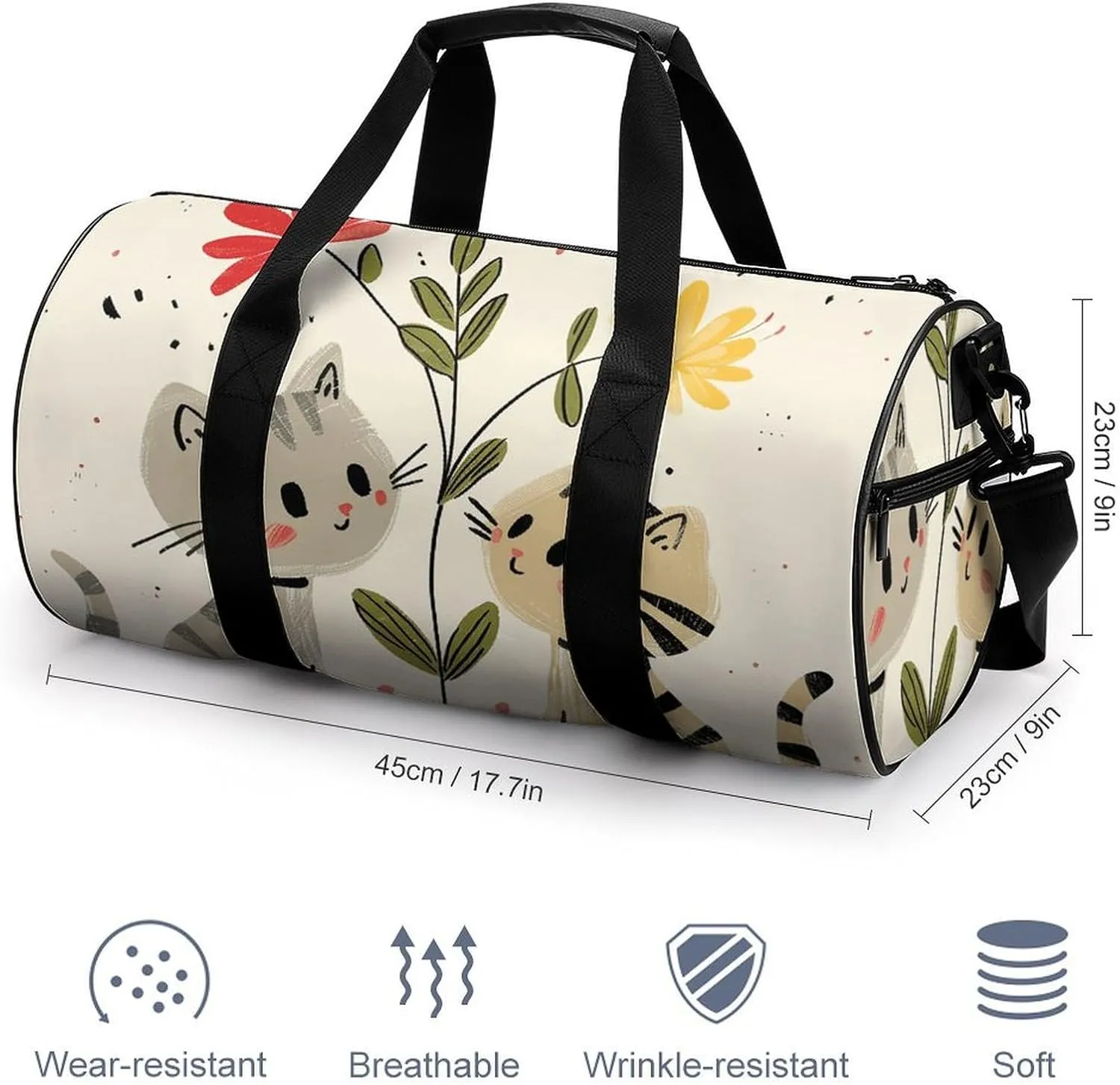 Travel Duffel Bag for Men And Women,Draw Two Cats Waterproof Sports Fitness Bag Portable Travel Duffel Bag