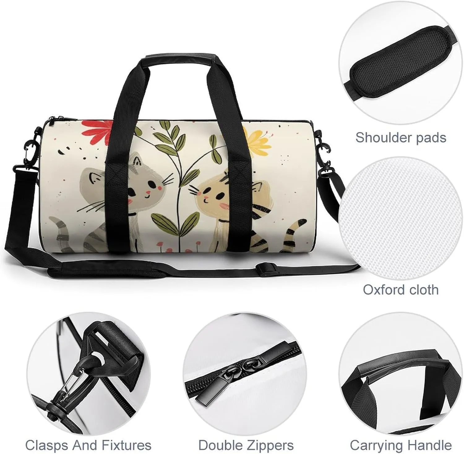 Travel Duffel Bag for Men And Women,Draw Two Cats Waterproof Sports Fitness Bag Portable Travel Duffel Bag