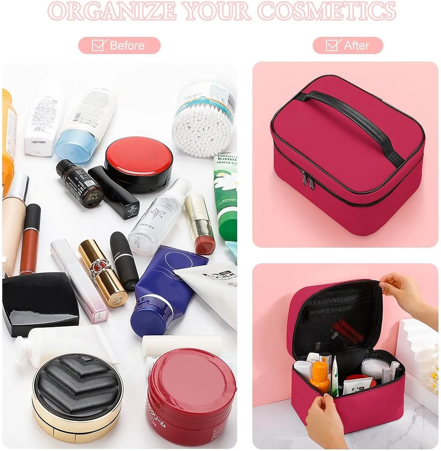 Travel Makeup Bag, Bright Maroon (Solid Color) Cosmetic Bags for Women Large Capacity Waterproof Toiletry Bag Make up Organizer