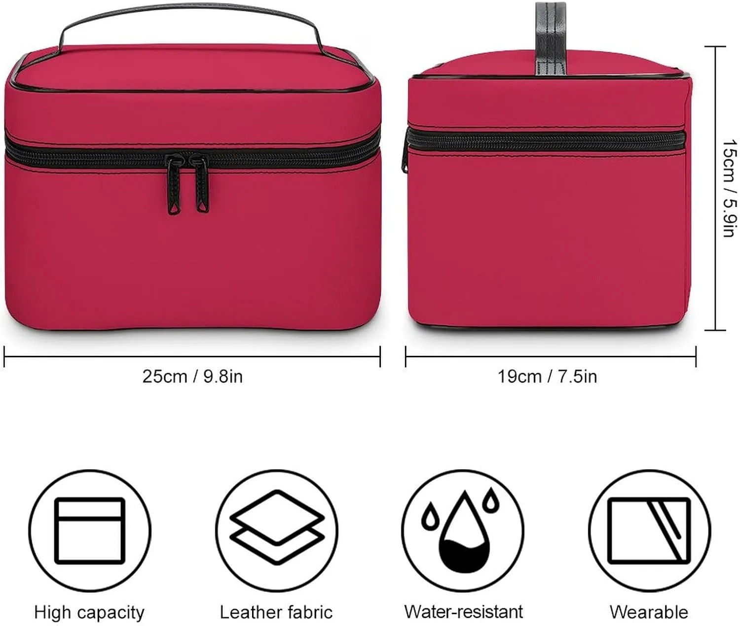Travel Makeup Bag, Bright Maroon (Solid Color) Cosmetic Bags for Women Large Capacity Waterproof Toiletry Bag Make up Organizer