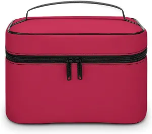 Travel Makeup Bag, Bright Maroon (Solid Color) Cosmetic Bags for Women Large Capacity Waterproof Toiletry Bag Make up Organizer