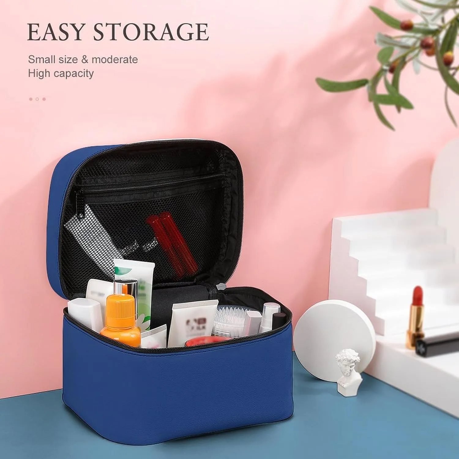 Travel Makeup Bag, Deep Blue Cosmetic Bags for Women Large Capacity Waterproof Toiletry Bag Make up Organizer