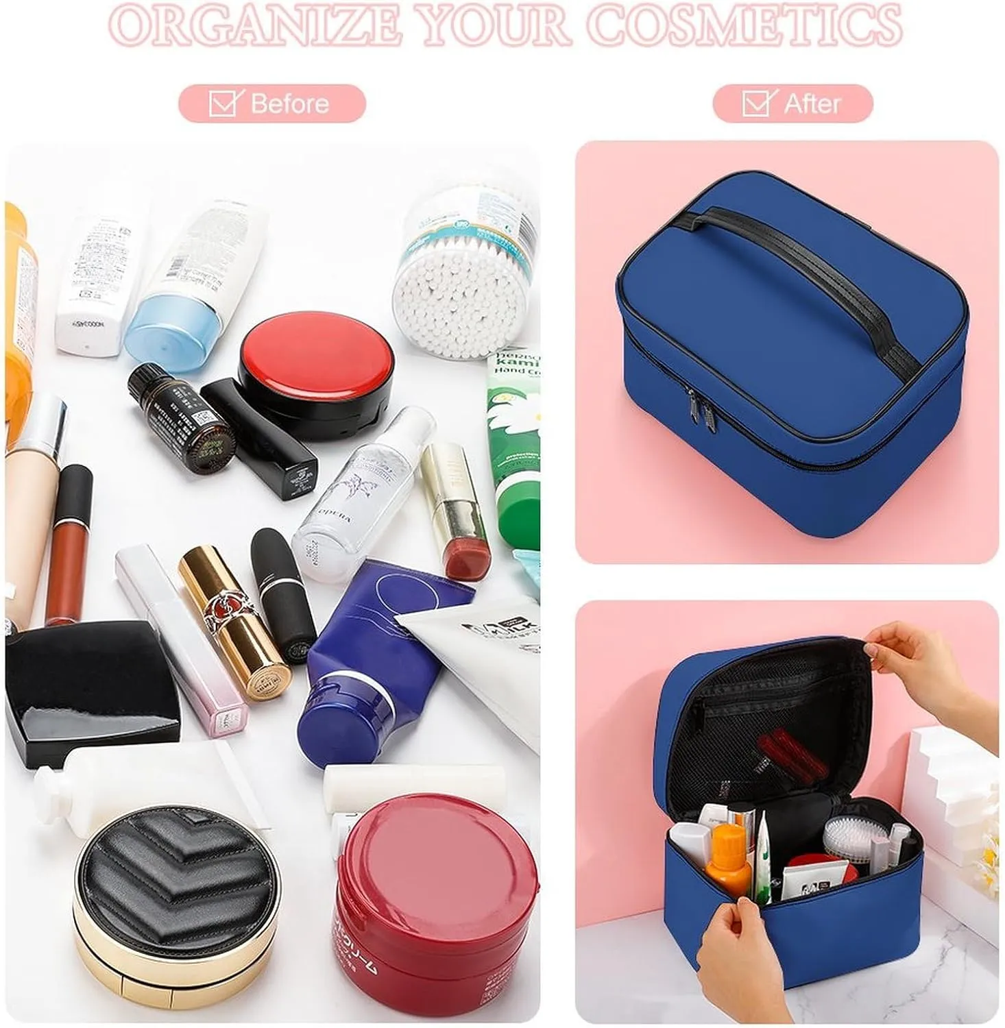 Travel Makeup Bag, Deep Blue Cosmetic Bags for Women Large Capacity Waterproof Toiletry Bag Make up Organizer