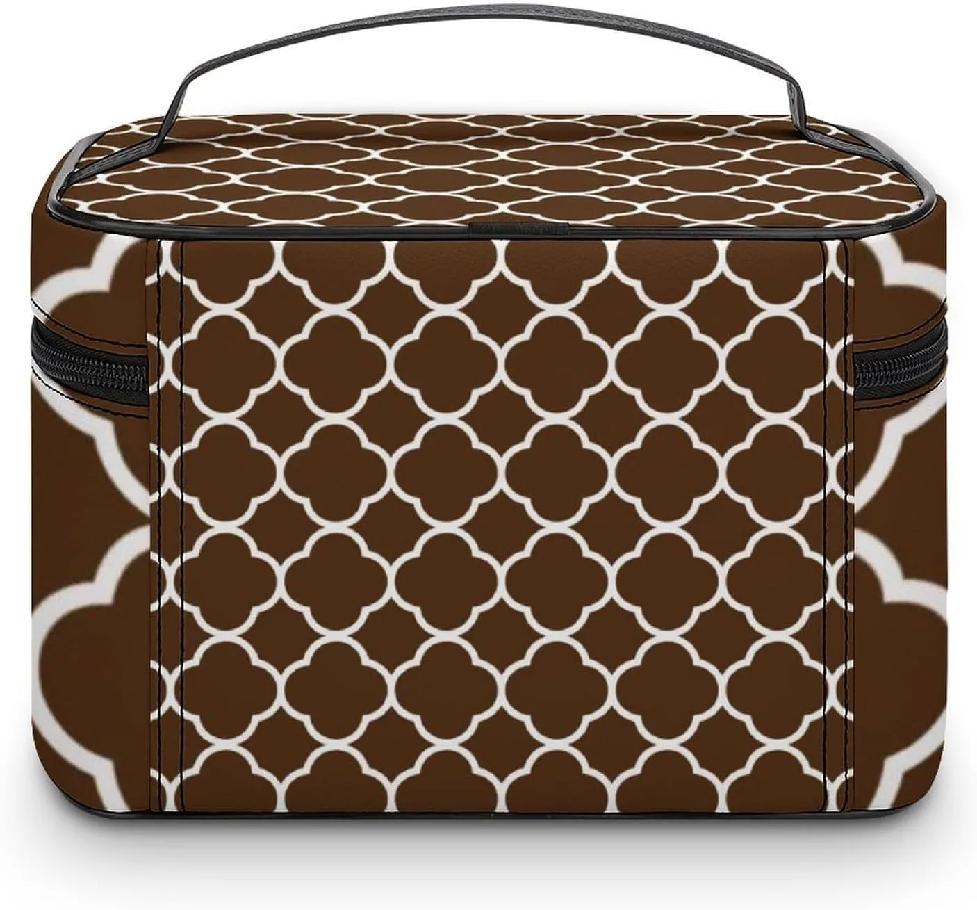 Travel Makeup Bag, Quatrefoil Brown White Cosmetic Bags for Women Large Capacity Waterproof Toiletry Bag Make up Organizer